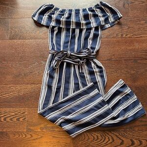 Eyeshadow Navy and White Striped Jumpsuit